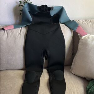EXEL Black Wetsuit One-Piece with Blue Shoulders and Pink Cuffs